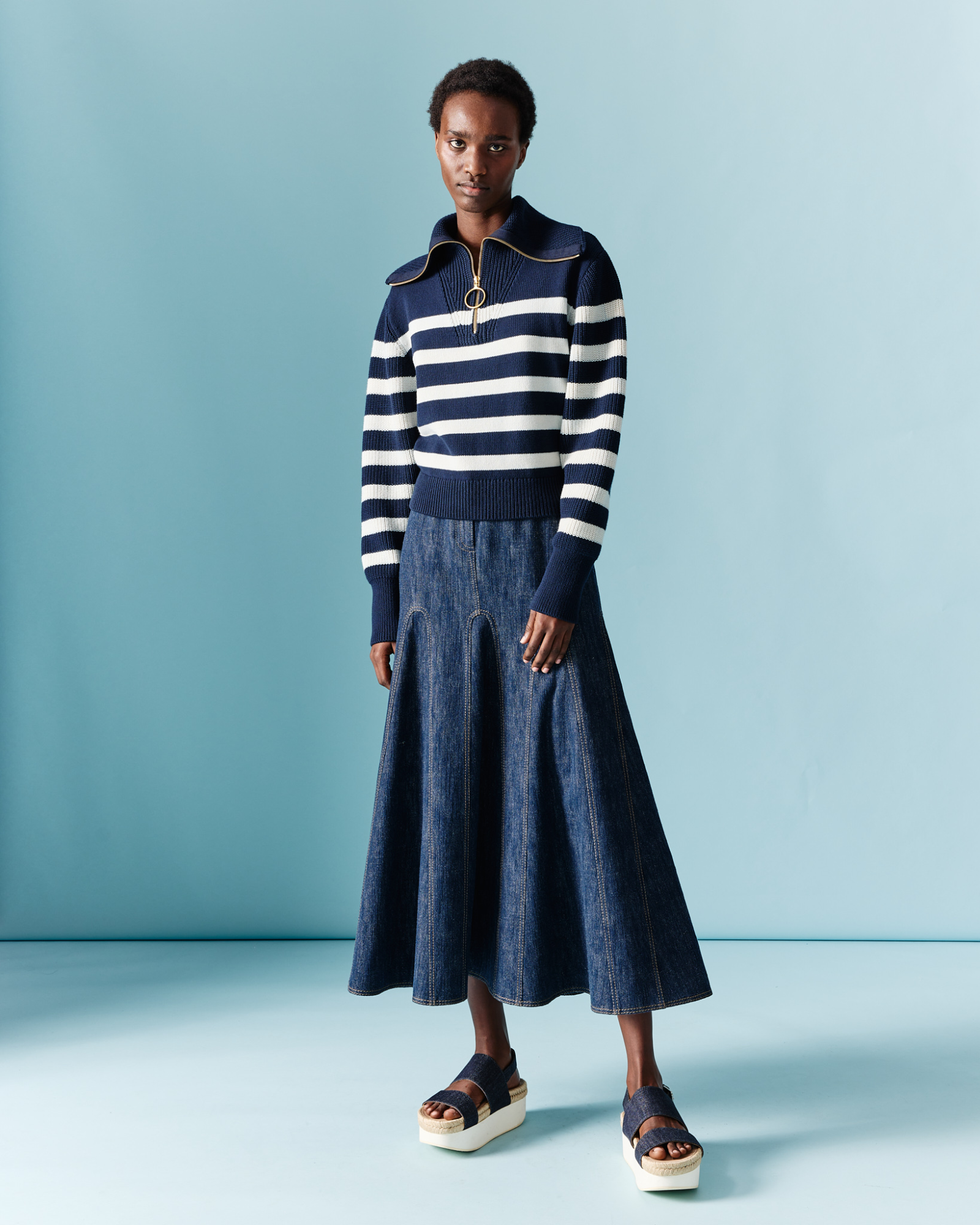 Designer Denim-Midirock mit Falten - Dunkelblau - Blau 