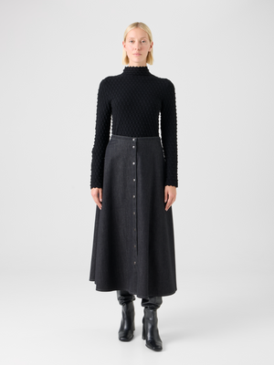 Designer Ausgestellter Jeansrock aus Baumwollstretch - Schwarz #editorial