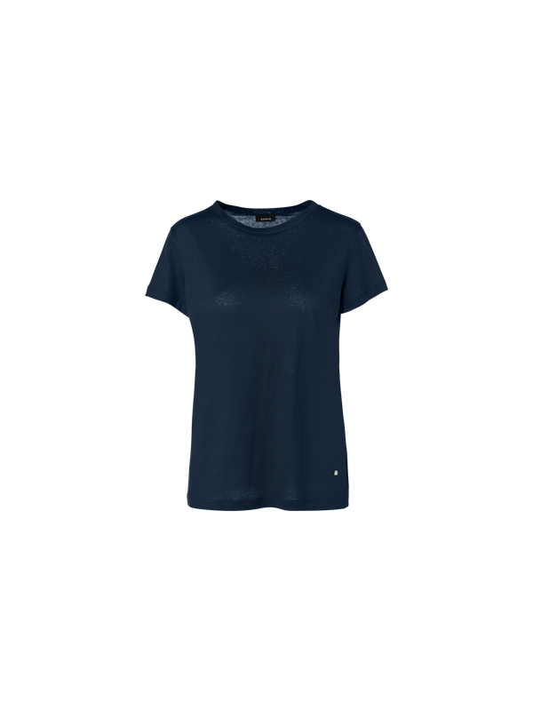 Designer Leinen Jersey T-Shirt - Dunkelblau - Blau