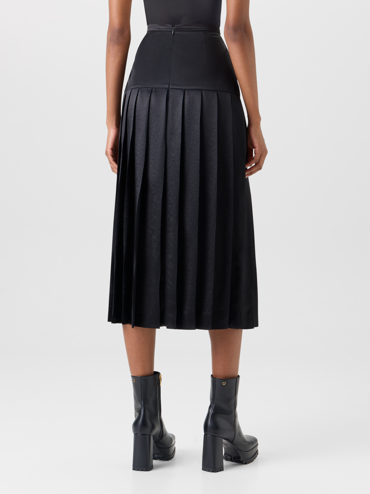 Designer Plissierter Midirock aus Satin - Schwarz 