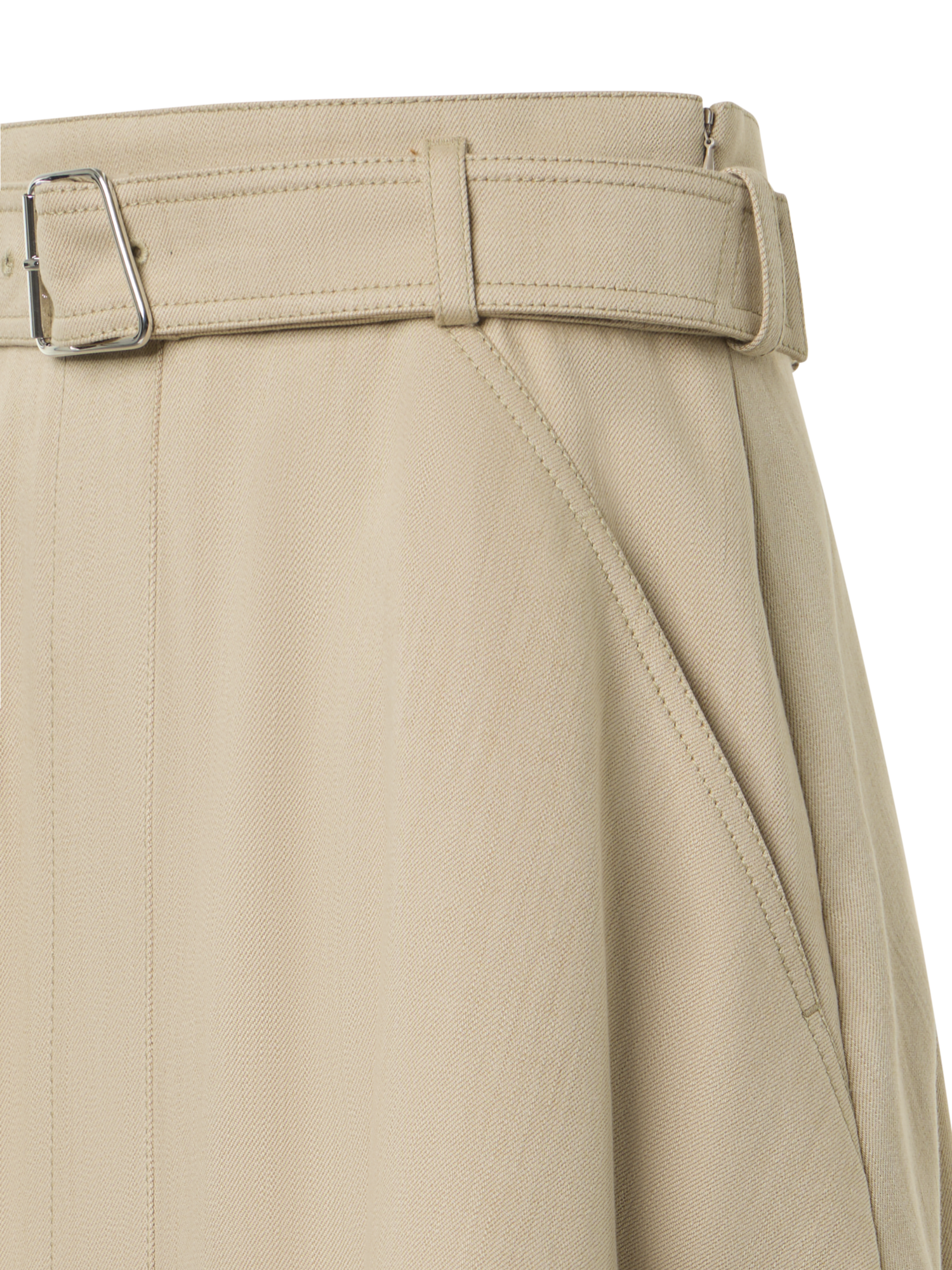 Designer Ausgestellter A-Linien-Midirock aus Baumwolldenim - Beige