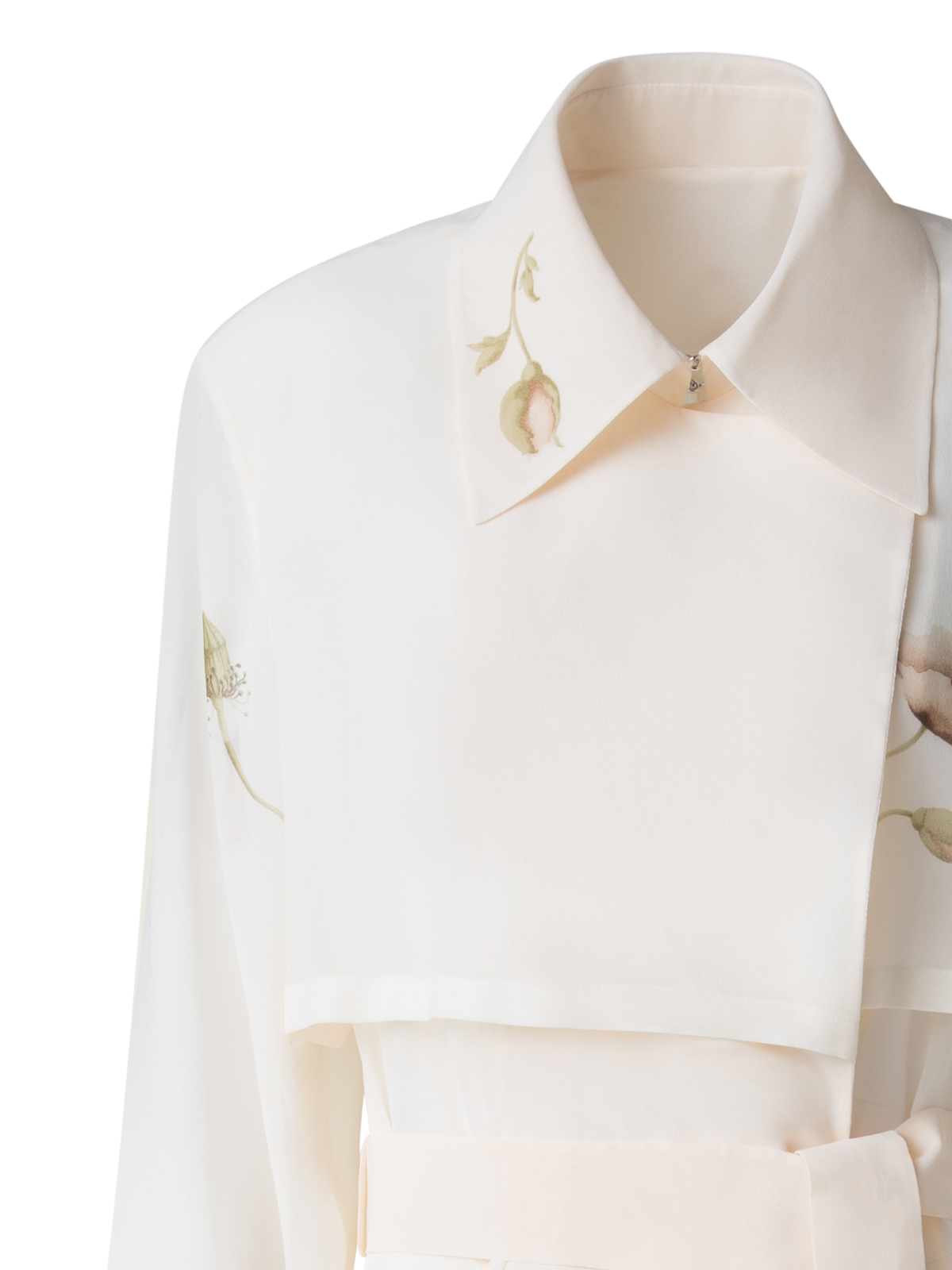 Designer Trenchcoat aus Seide mit Anemone Druck - Bunt - Ecru - Weiss