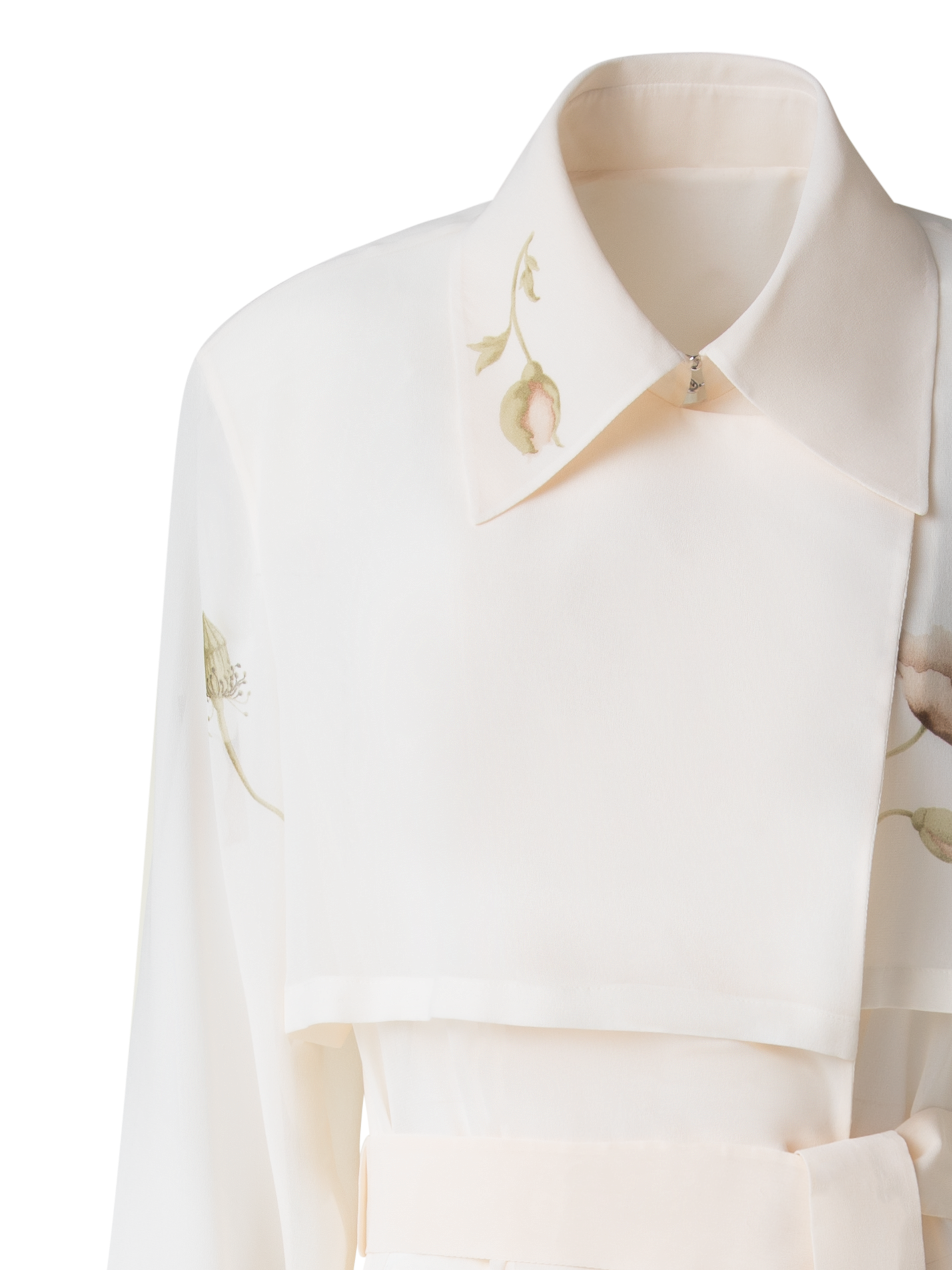 Designer Trenchcoat aus Seide mit Anemone Druck - Bunt - Ecru - Weiss