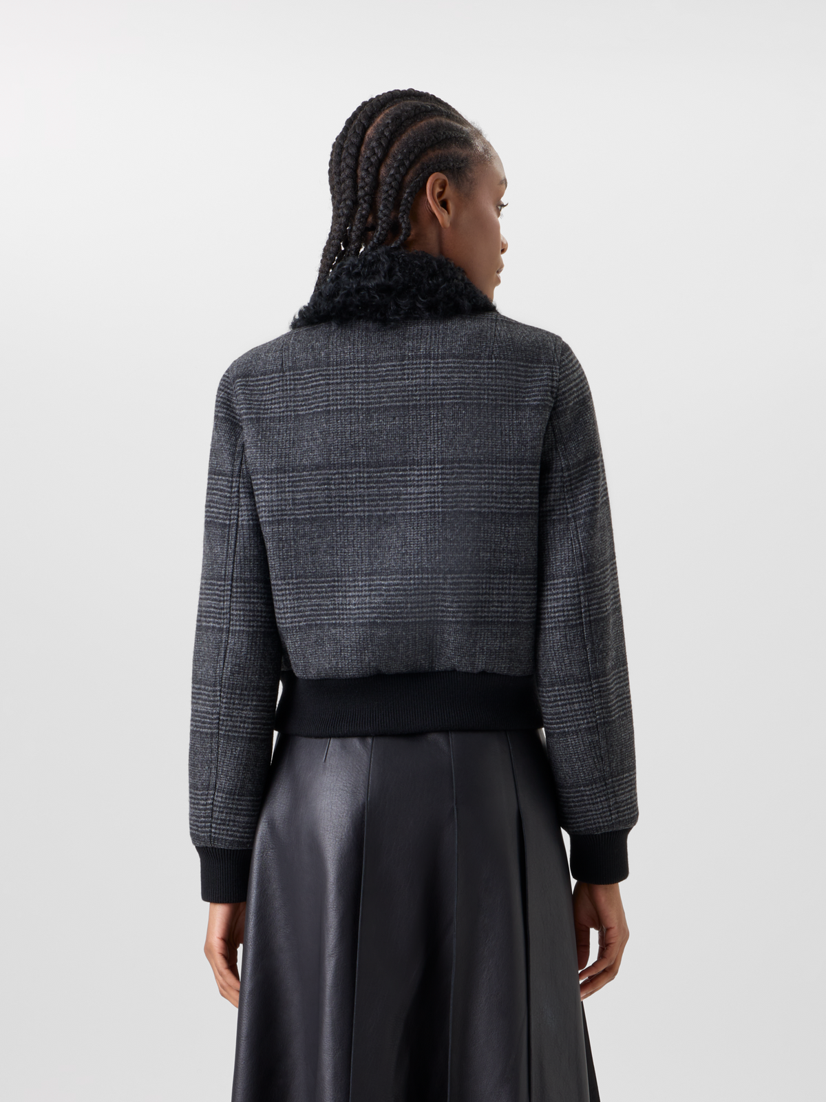 Designer Glencheck-Bomber aus Wolle mit Trapez-Steppung - Schwarz - Bunt - Grau 
