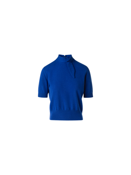 Designer Kurzarm  Kaschmir Pullover Kragen Knoten Detail - Blau