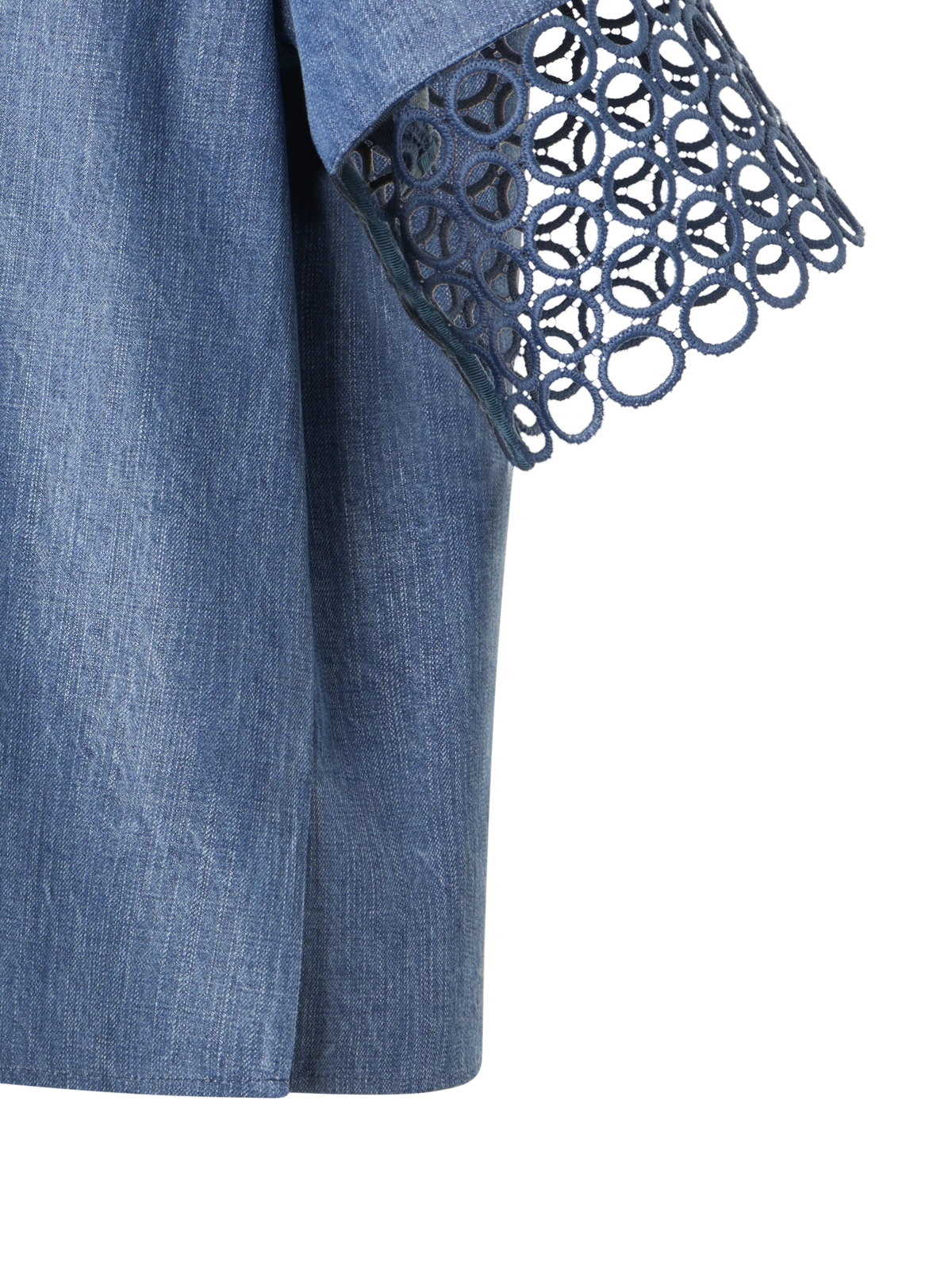 Designer Denim-Bluse mit Ösen-Guipure - Blau