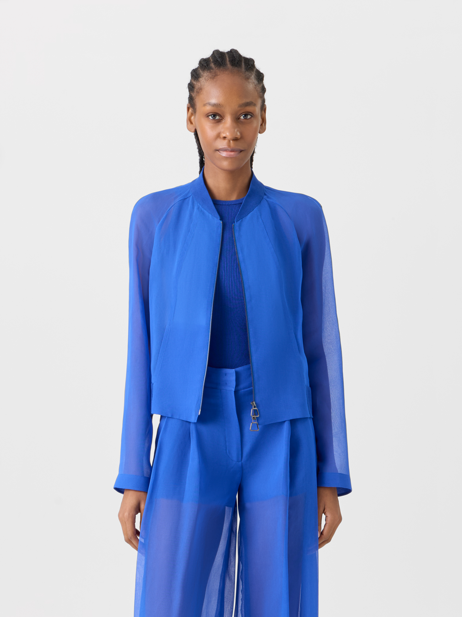 Designer Harina leichter Blouson aus Seidenorganza - Blau 