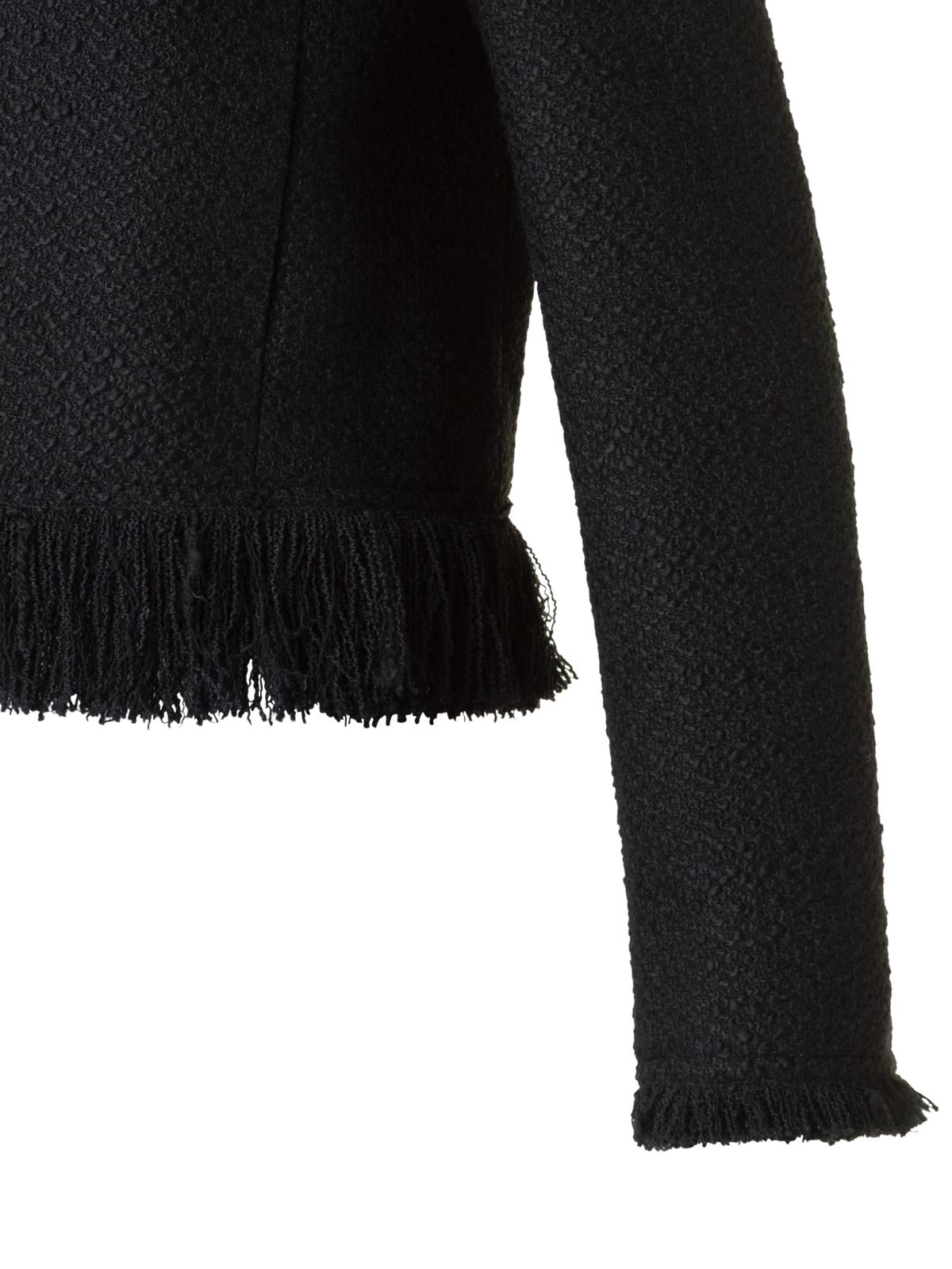 Designer Kurze Bouclé Tweed Jacke mit Fransen - Schwarz