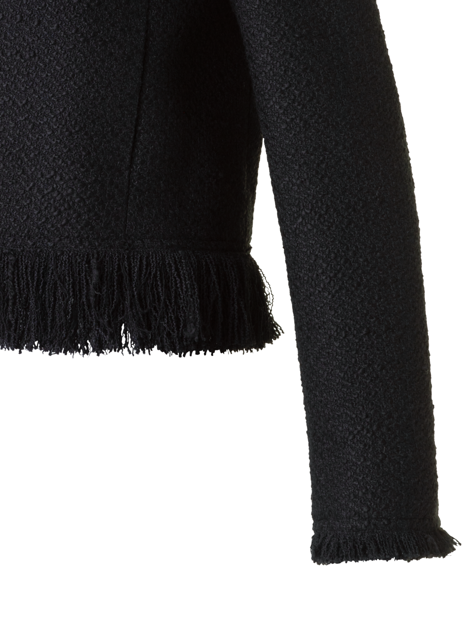 Designer Kurze Bouclé Tweed Jacke mit Fransen - Schwarz