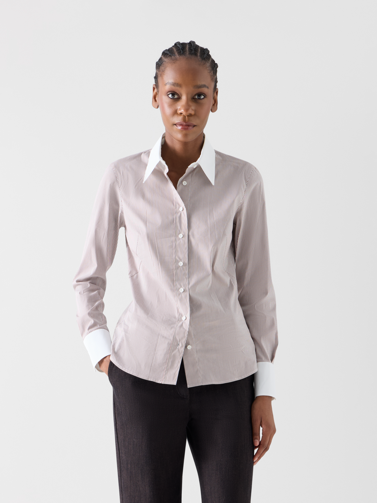 Designer Popeline-Bluse mit Mikrostreifen - Bunt 
