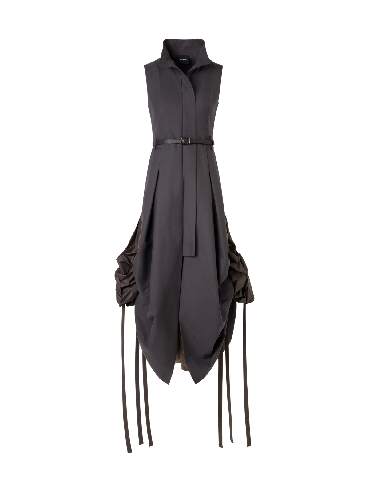 Designer Midikleid aus Baumwolle mit Kordelzug - Braun