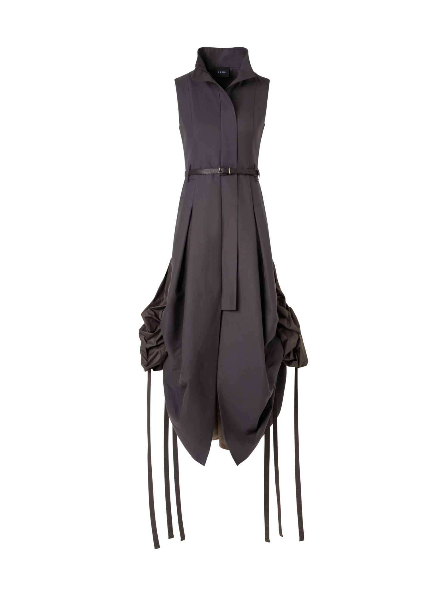 Designer Midikleid aus Baumwolle mit Kordelzug - Braun