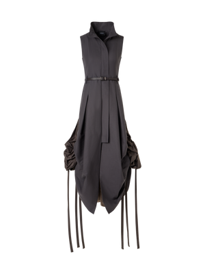 Designer Midikleid aus Baumwolle mit Kordelzug - Braun
