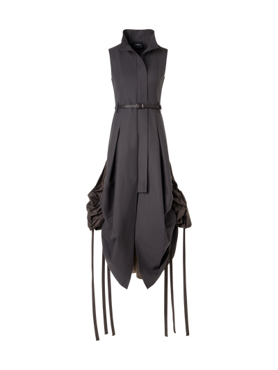 Designer Midikleid aus Baumwolle mit Kordelzug - Braun