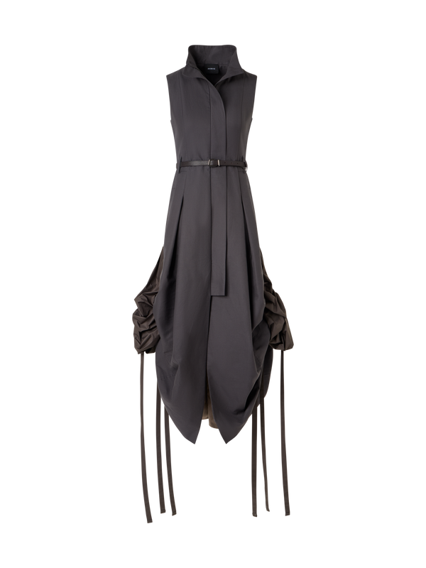 Designer Midikleid aus Baumwolle mit Kordelzug - Braun