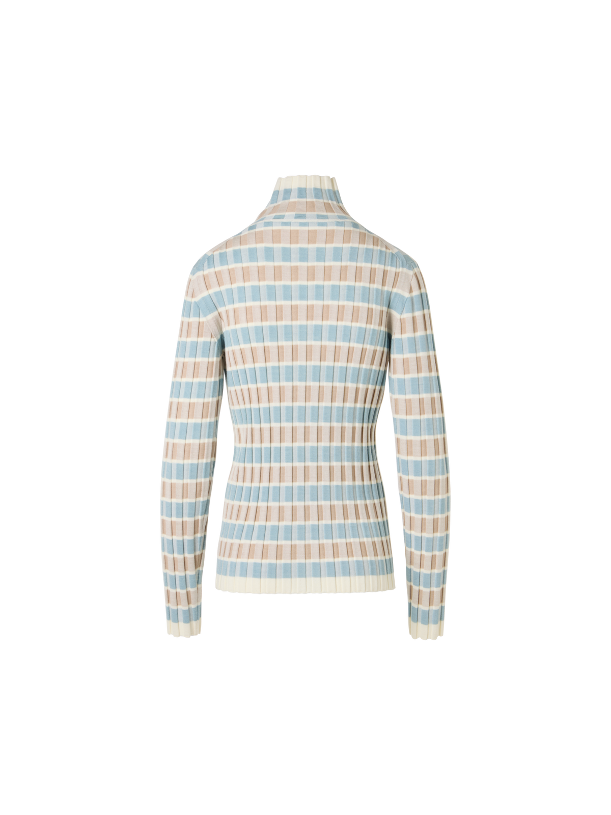 Designer Taillierter Merino-Ripppullover mit Karo-Intarsia - Bunt