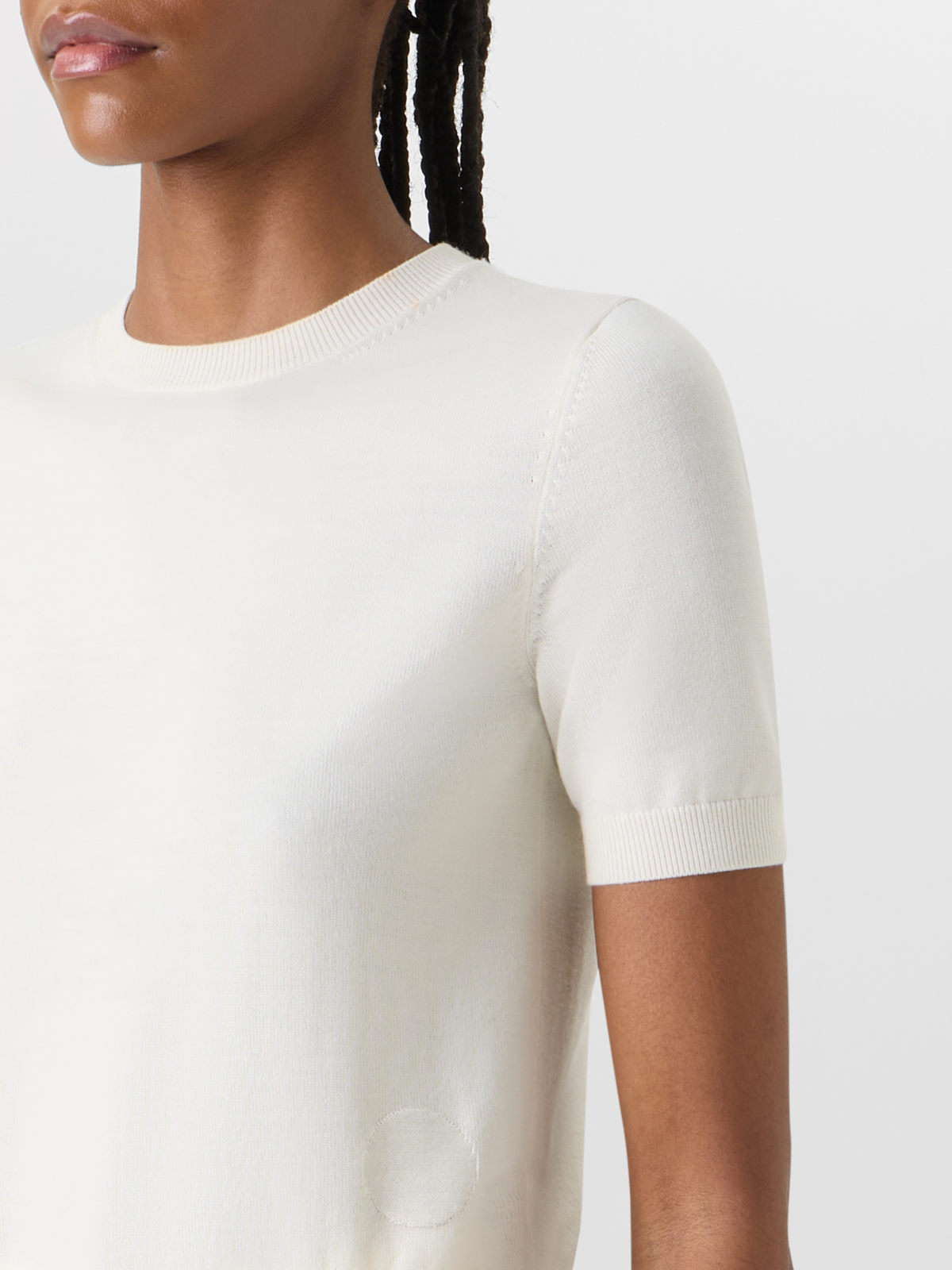 Designer Kurzärmeliger Strickpullover aus Merinowolle - Ecru #editorial