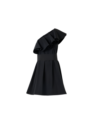 Designer One-Shoulder-Kleid aus Baumwoll-Taft-Mischgewebe - Schwarz