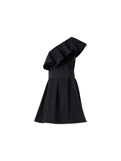Designer One-Shoulder-Kleid aus Baumwoll-Taft-Mischgewebe - Schwarz
