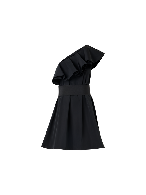Designer One-Shoulder-Kleid aus Baumwoll-Taft-Mischgewebe - Schwarz
