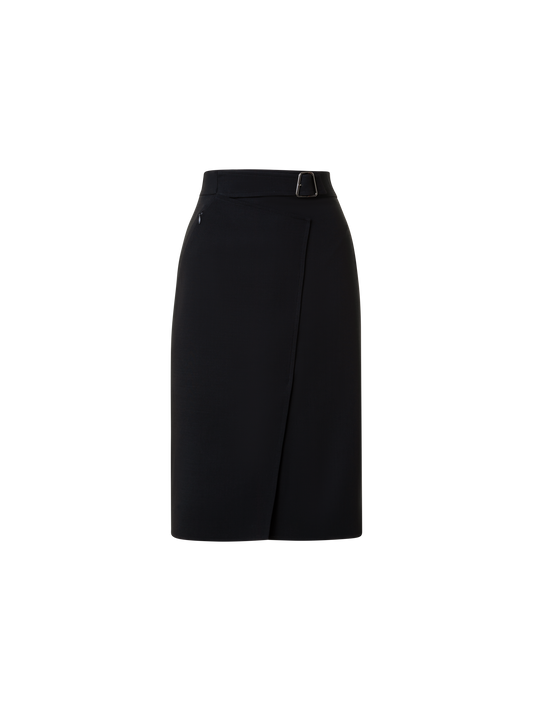 Designer Wrap Effect Rock aus Woll-Doubleface - Schwarz