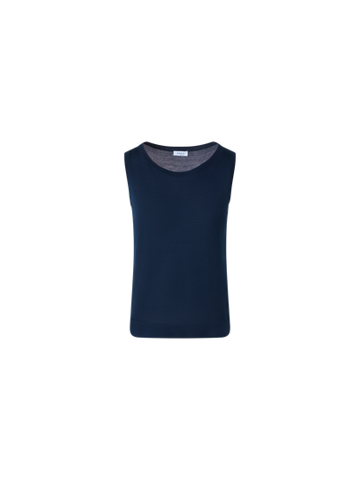 Designer Leichtes Merinowolle-Strick-Top mit U-Boot-Ausschnitt - Dunkelblau - Blau