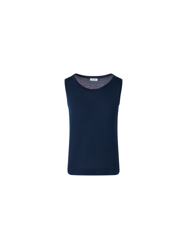 Designer Leichtes Merinowolle-Strick-Top mit U-Boot-Ausschnitt - Dunkelblau - Blau