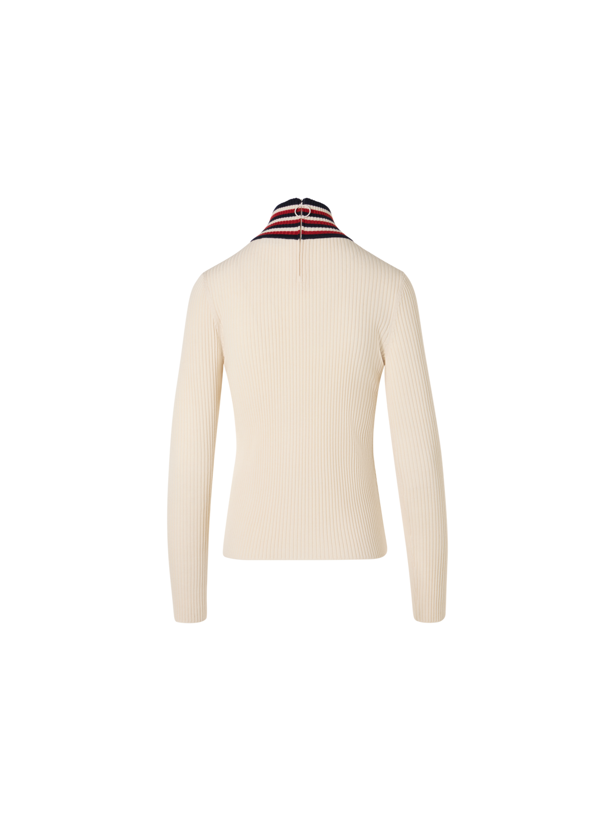 Designer Ripp-Pullover aus Wolle mit gestreiftem Kragen - Ecru