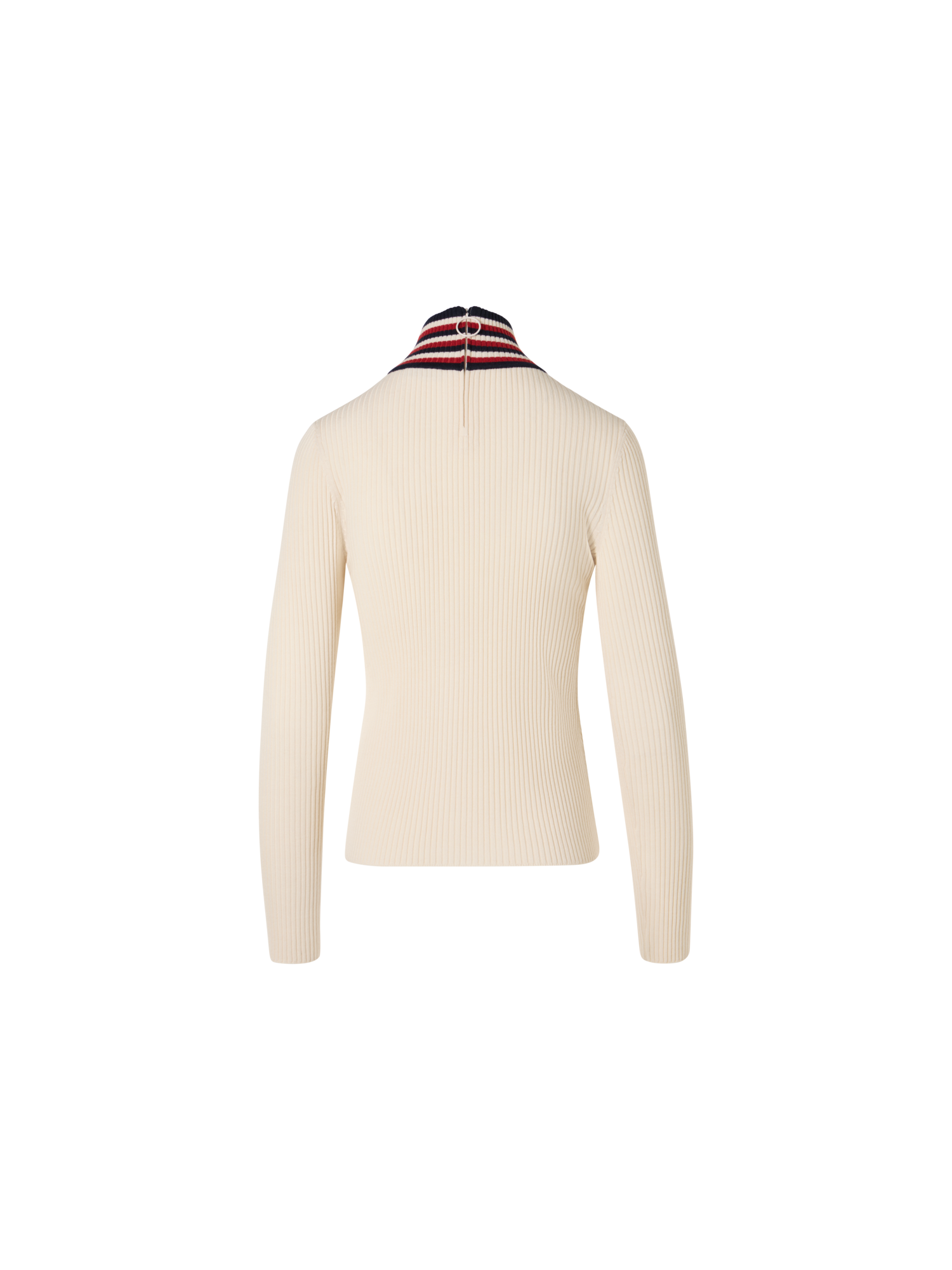 Designer Ripp-Pullover aus Wolle mit gestreiftem Kragen - Ecru