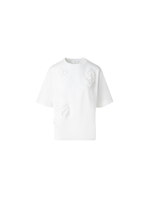 Designer Boxy Baumwoll-T-Shirt mit 3D Carnation Detail - Ecru - Weiss