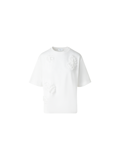 Designer Boxy Baumwoll-T-Shirt mit 3D Carnation Detail - Ecru - Weiss