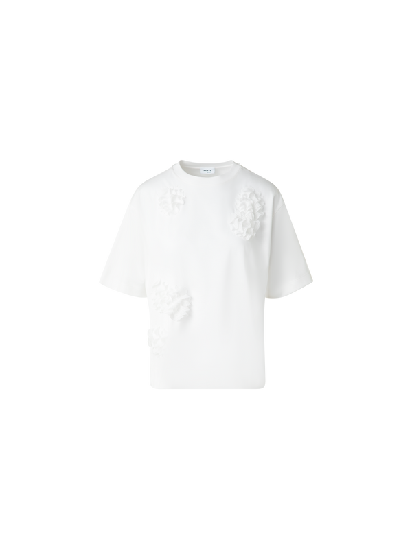 Designer Boxy Baumwoll-T-Shirt mit 3D Carnation Detail - Ecru - Weiss