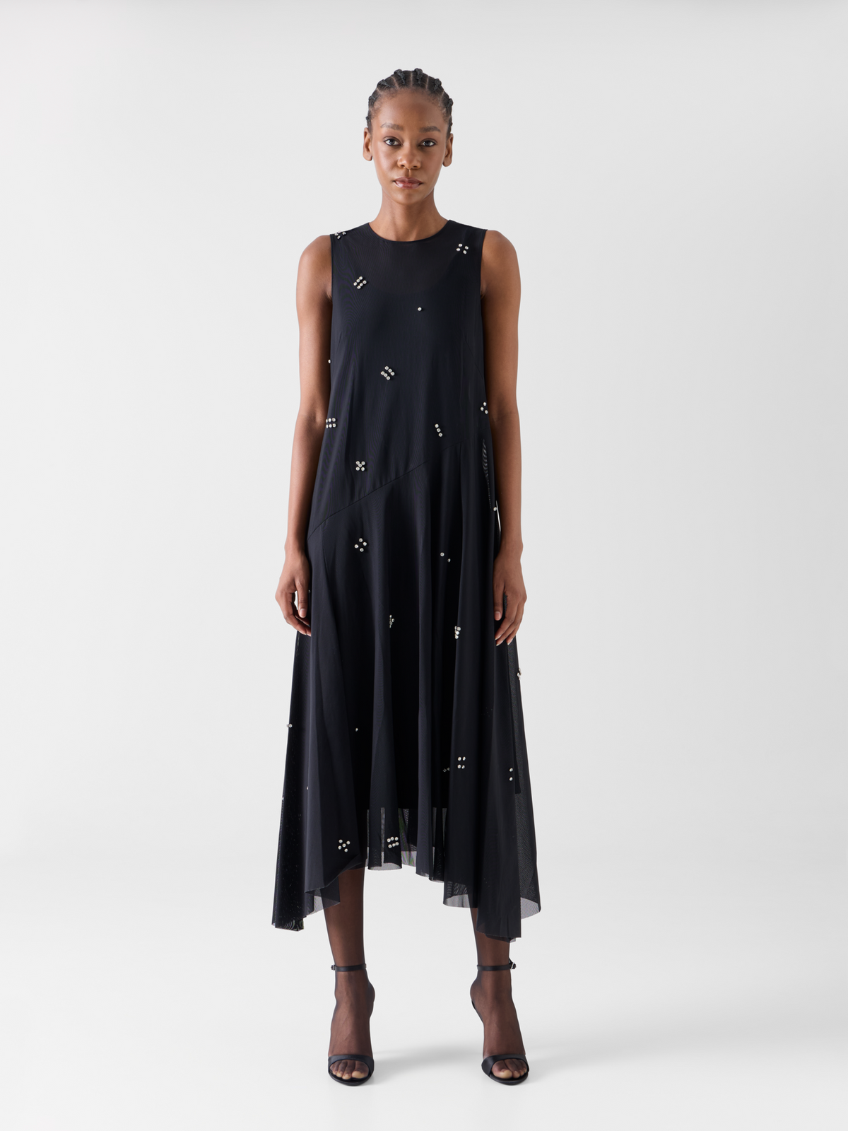 Designer Midikleid aus Tüll mit Diamond Dice Verzierung - Schwarz 