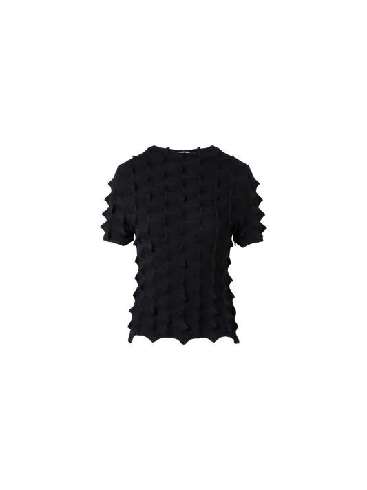 Designer Kurzarmpullover mit 3D Segel-Optik - Schwarz