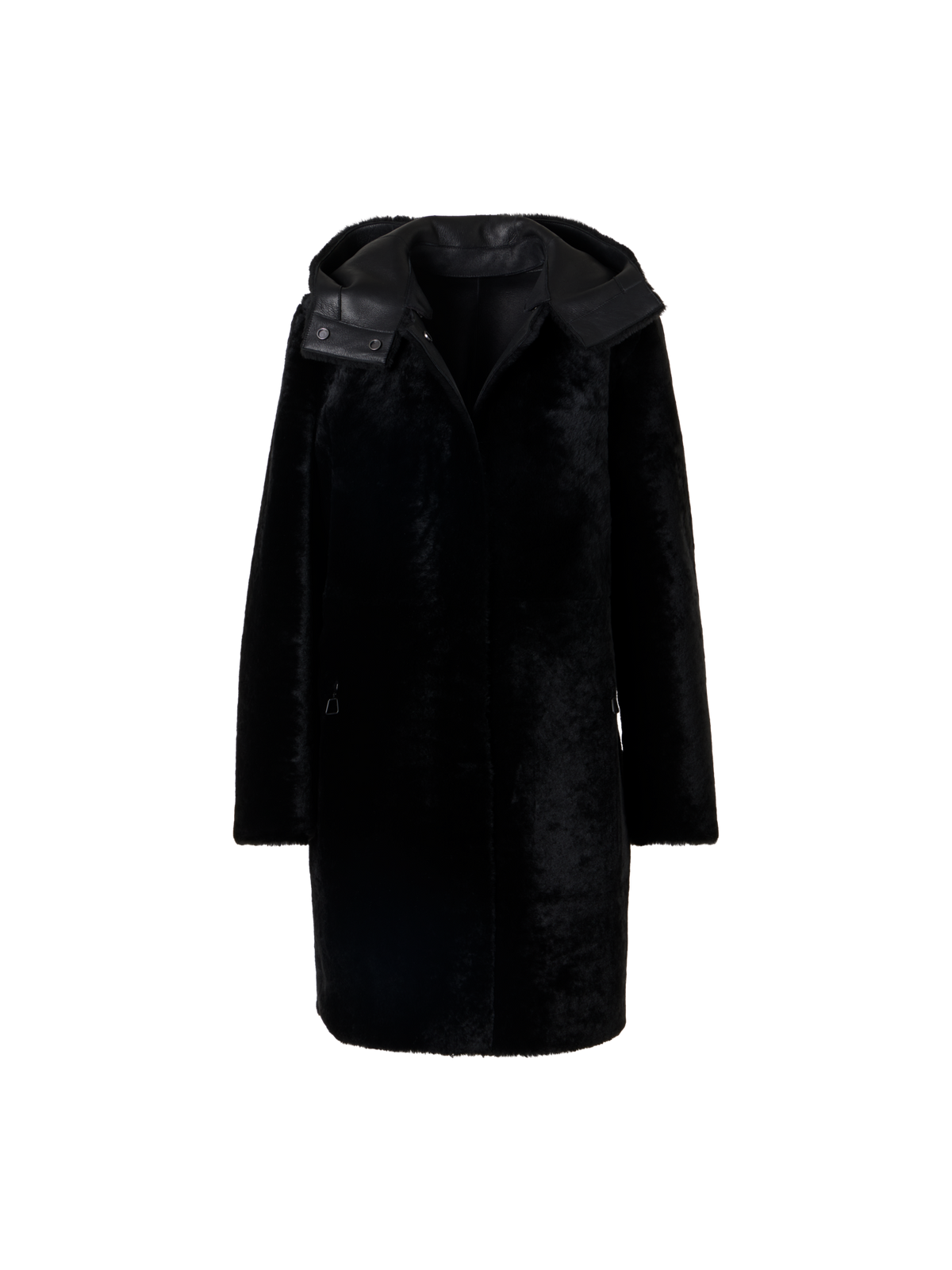 Designer Wendbarer Lamm-Shearling-Mantel mit Kapuze - Schwarz