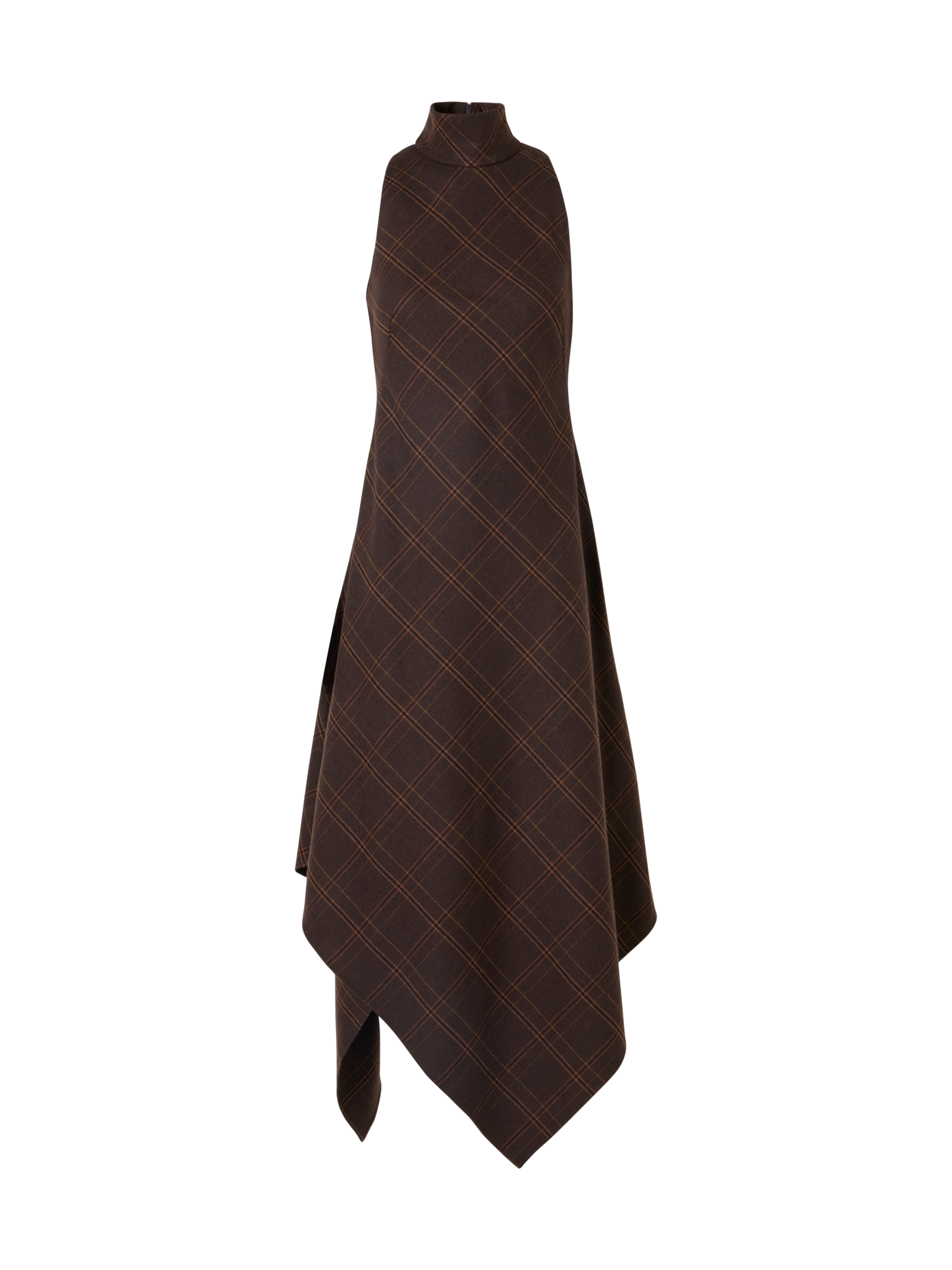 Designer Neckholder-Midikleid aus kariertem Flanell - Braun