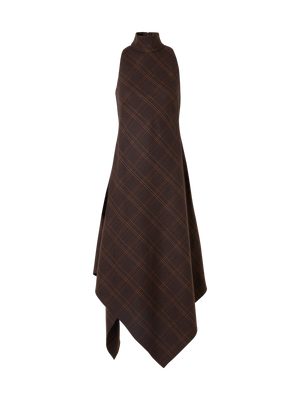 Designer Neckholder-Midikleid aus kariertem Flanell - Braun