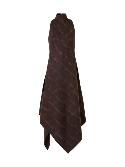 Designer Neckholder-Midikleid aus kariertem Flanell - Braun