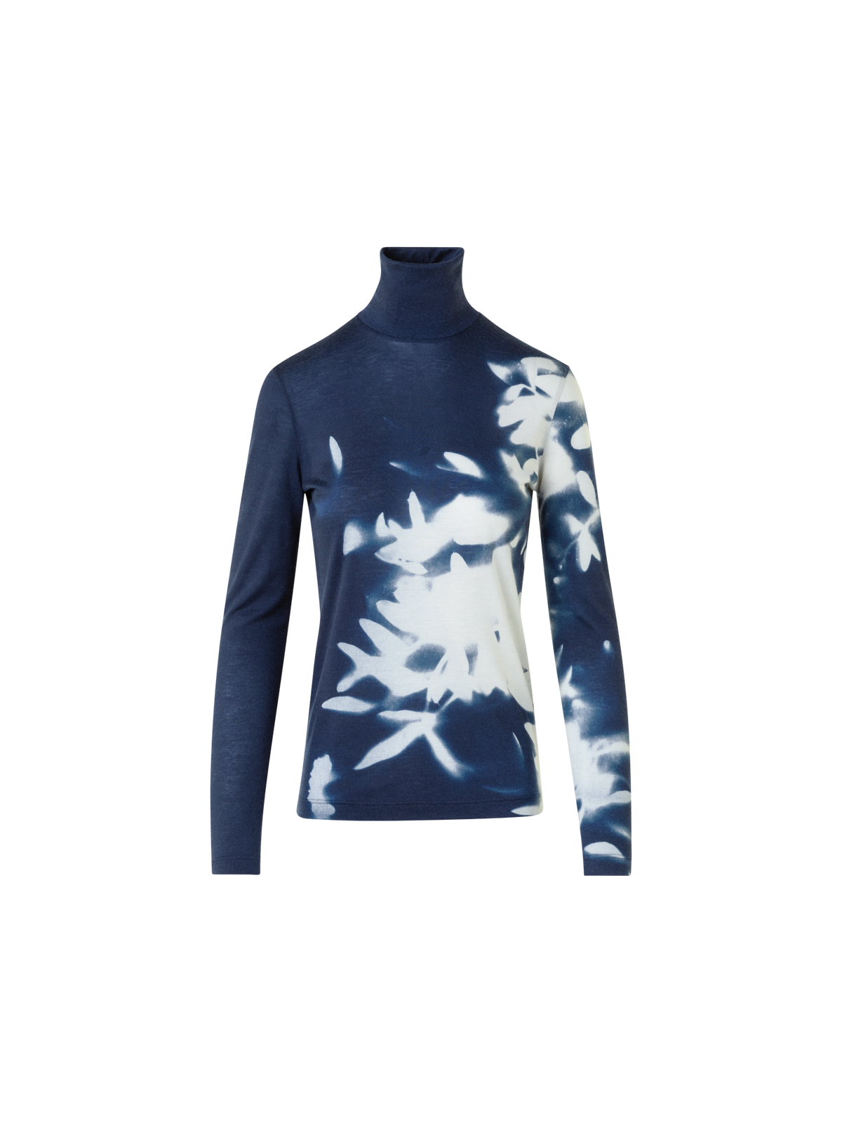 Designer Kaschmir-Seiden-Top mit Wildflower Print - Dunkelblau - Blau - Bunt