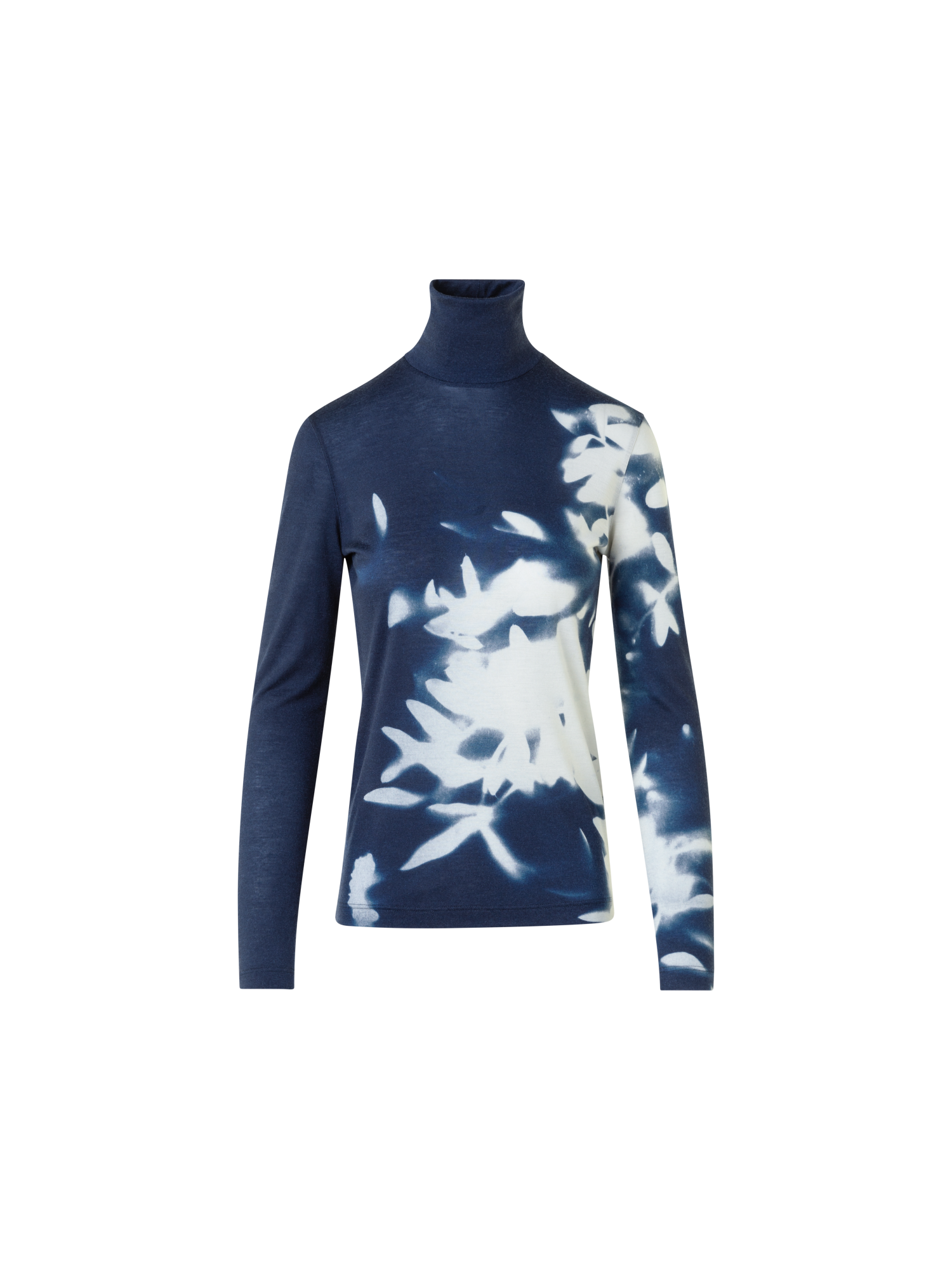 Designer Kaschmir-Seiden-Top mit Wildflower Print - Dunkelblau - Blau - Bunt
