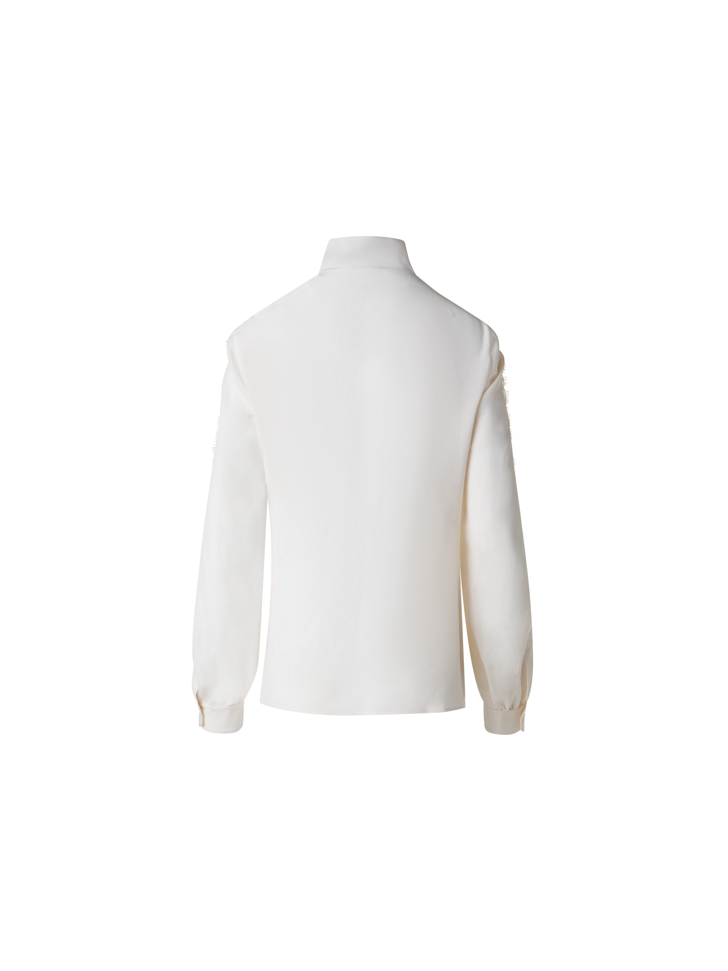 Designer Seidenbluse mit Wellen-Spitze - Ecru - Weiss