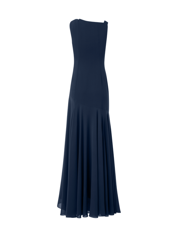 Designer Langes Kleid mit Swarovski Applikationen  - Dunkelblau - Blau