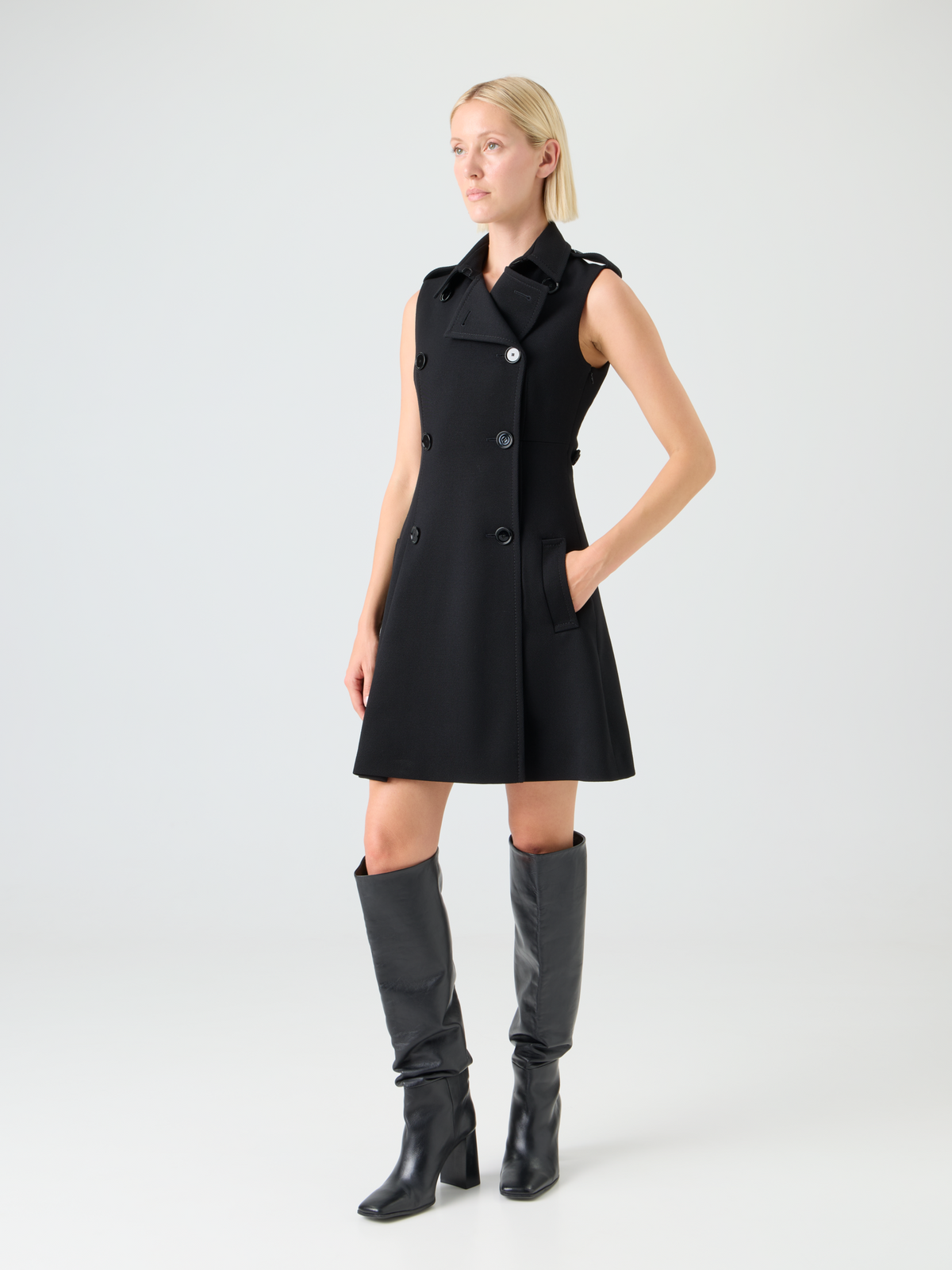 Designer Modernes Trenchkleid aus Woll-Trikot - Schwarz #editorial