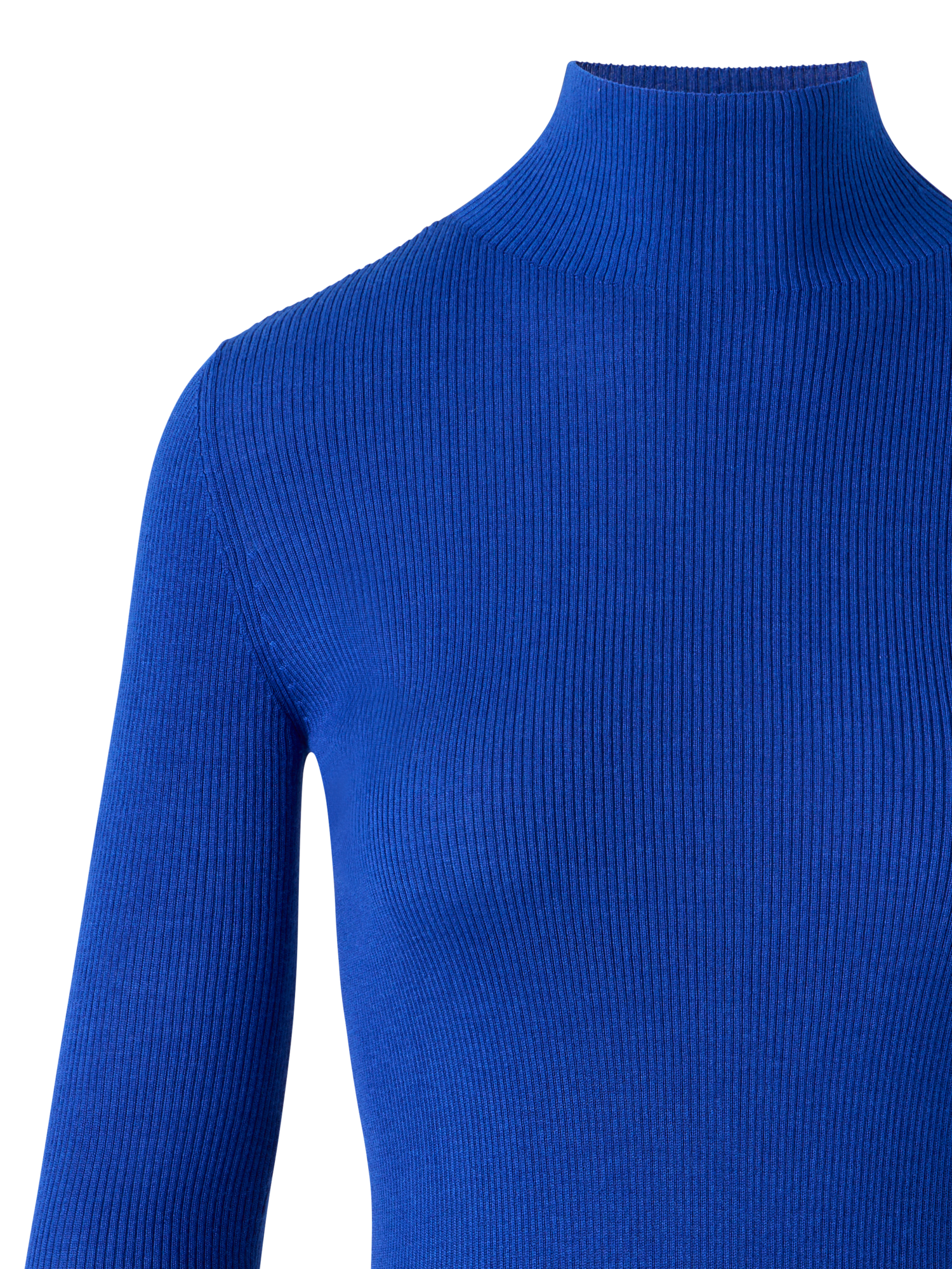 Designer Kaschmir Seide Rippenstrick Stehkragen Pulli  - Blau