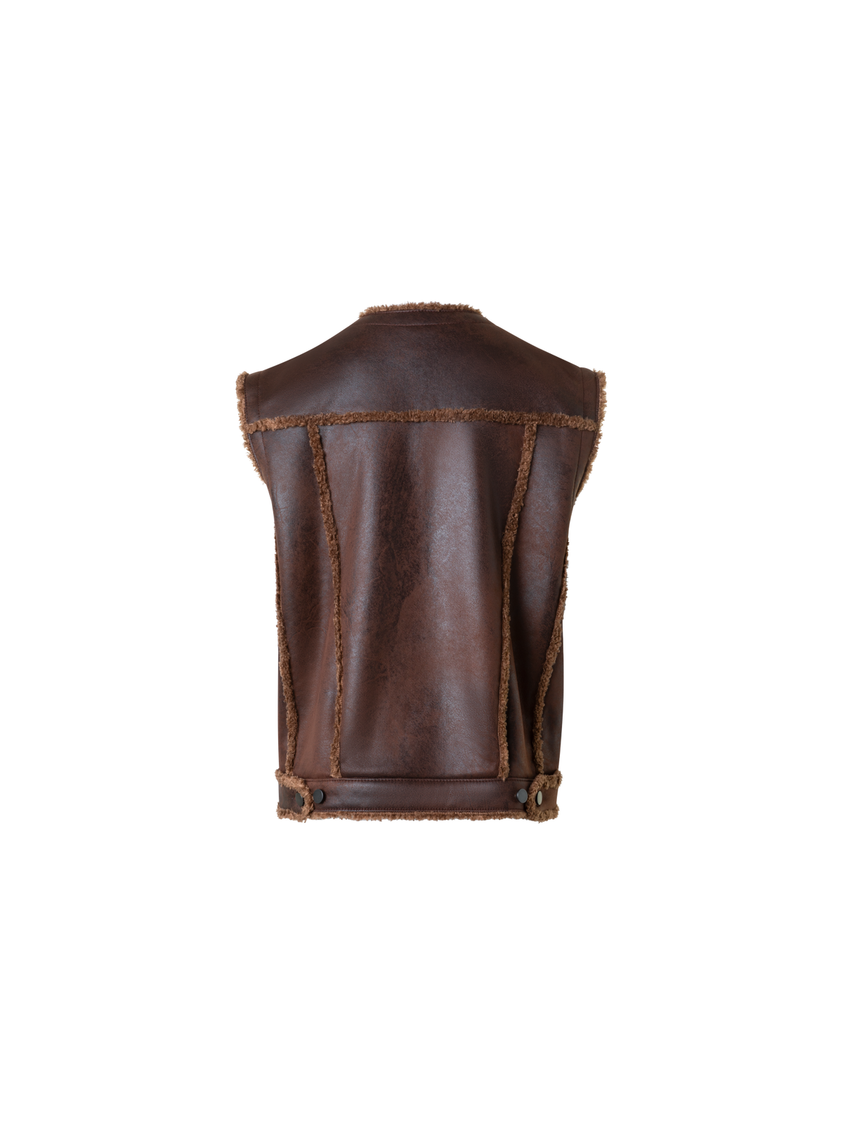 Designer Oversized Lammfellimitat Biker Gilet - Braun