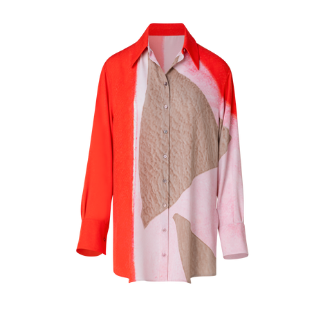 Oversize Seiden-Tunika-Bluse mit Spectra Druck