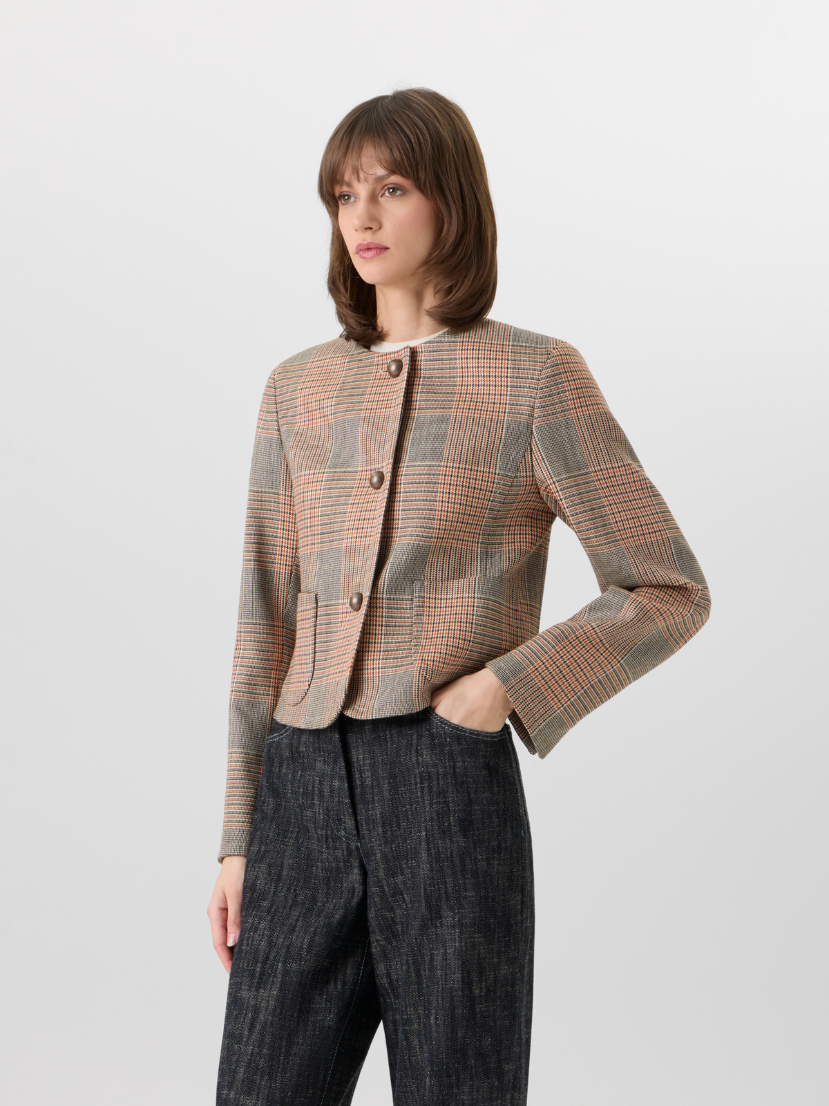 Designer Langärmelige Jacke aus Glencheck auf schwerem Woll-Twill - Bunt #editorial