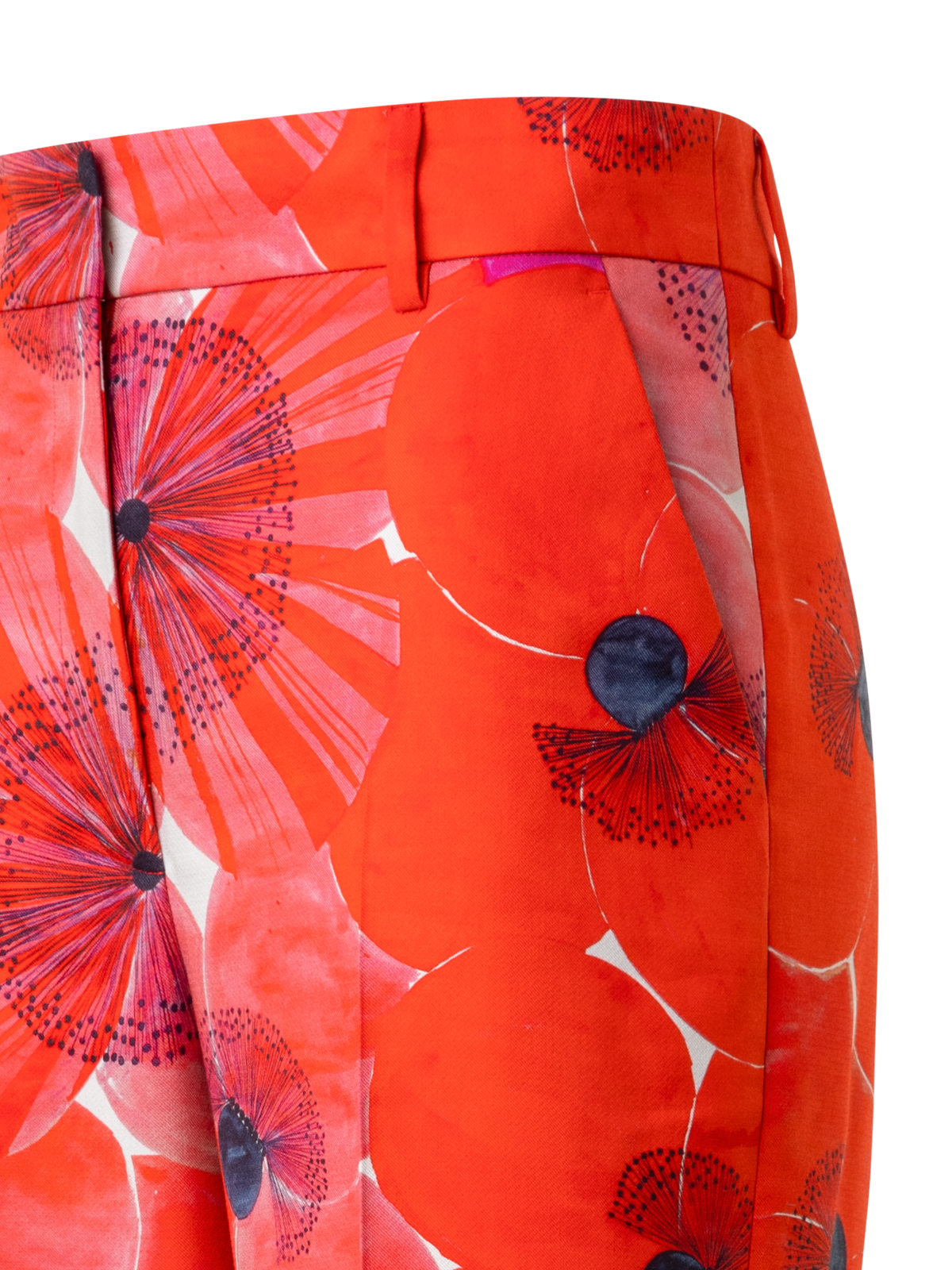 Designer Weite Hose aus Baumwollseide mit Poppy Druck - Bunt - Rot