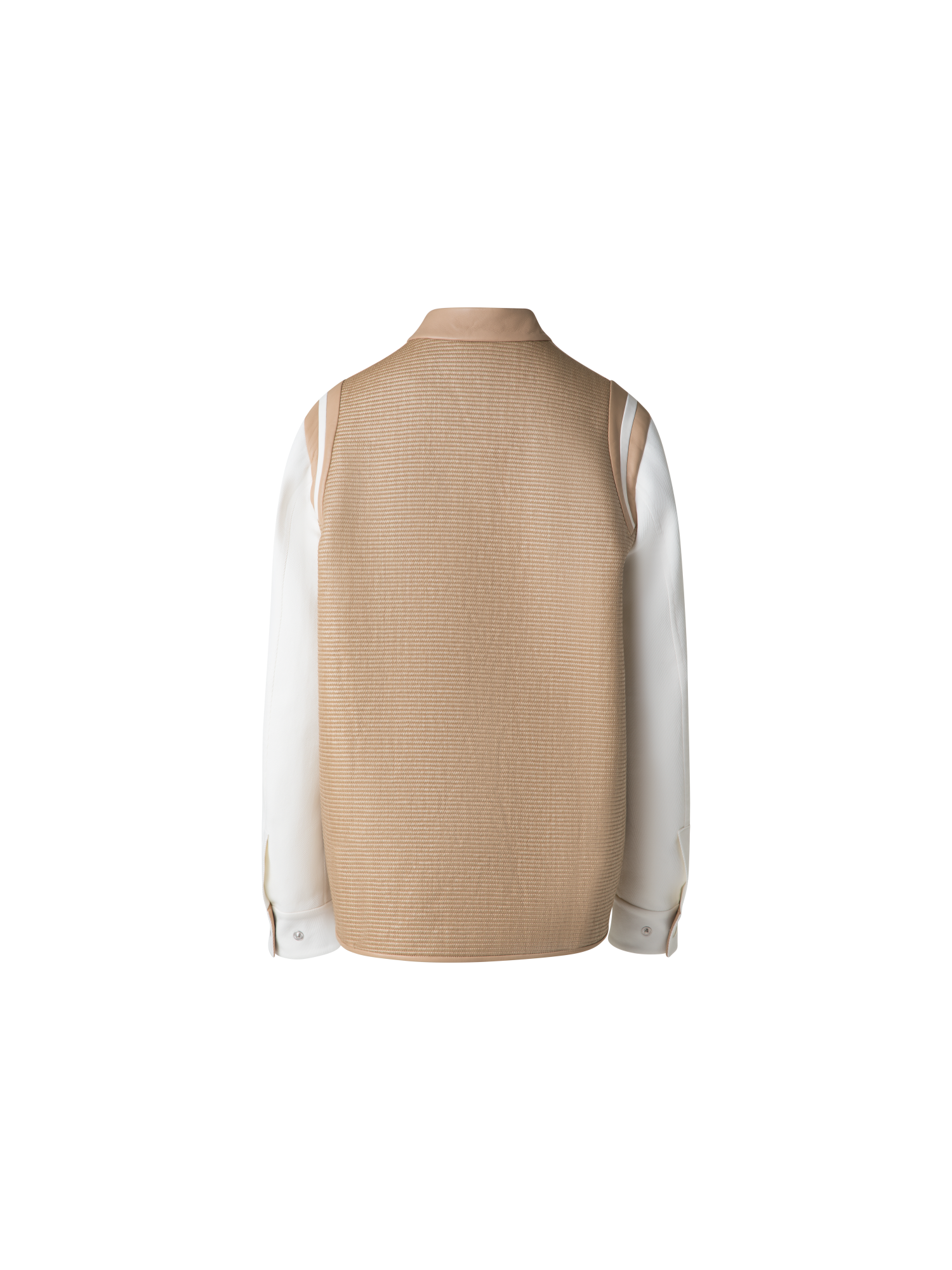 Designer Jacke aus Baumwoll-Raffia und Leder - Bunt - Beige