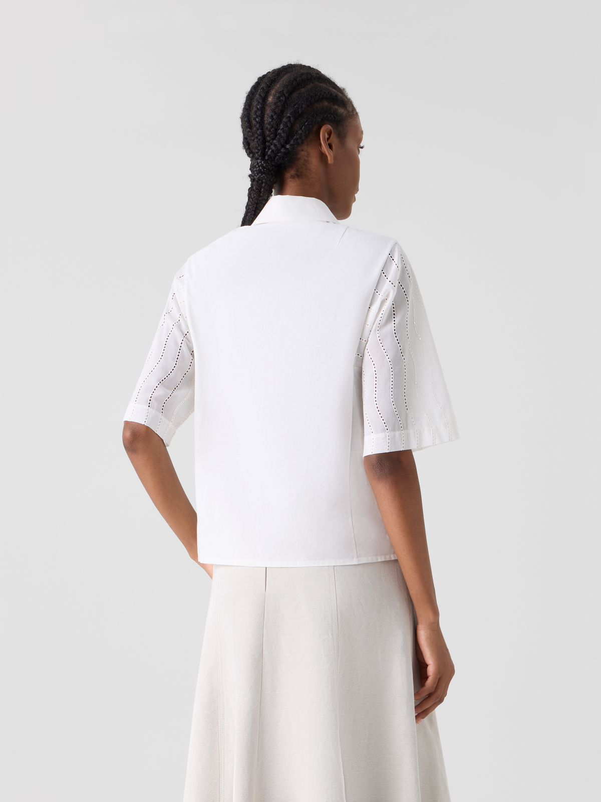 Designer Bestickte kastige Baumwollbluse - Ecru